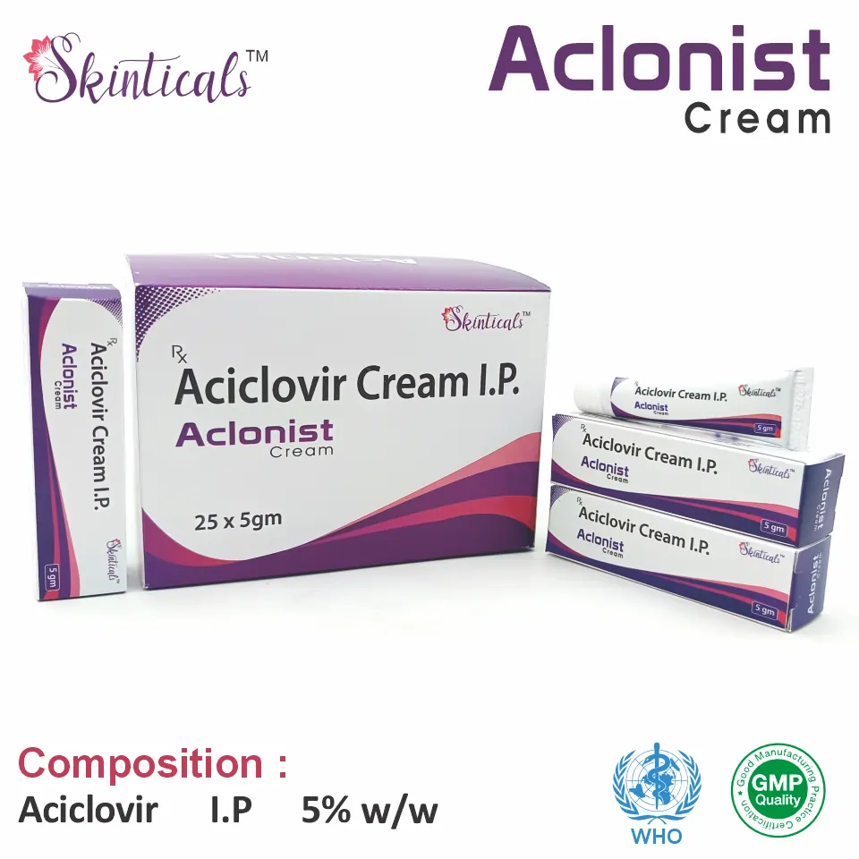 Aciclovir 5% Cream at best price in PCD Pharma Franchise for Cold Sores, Skin Infections.